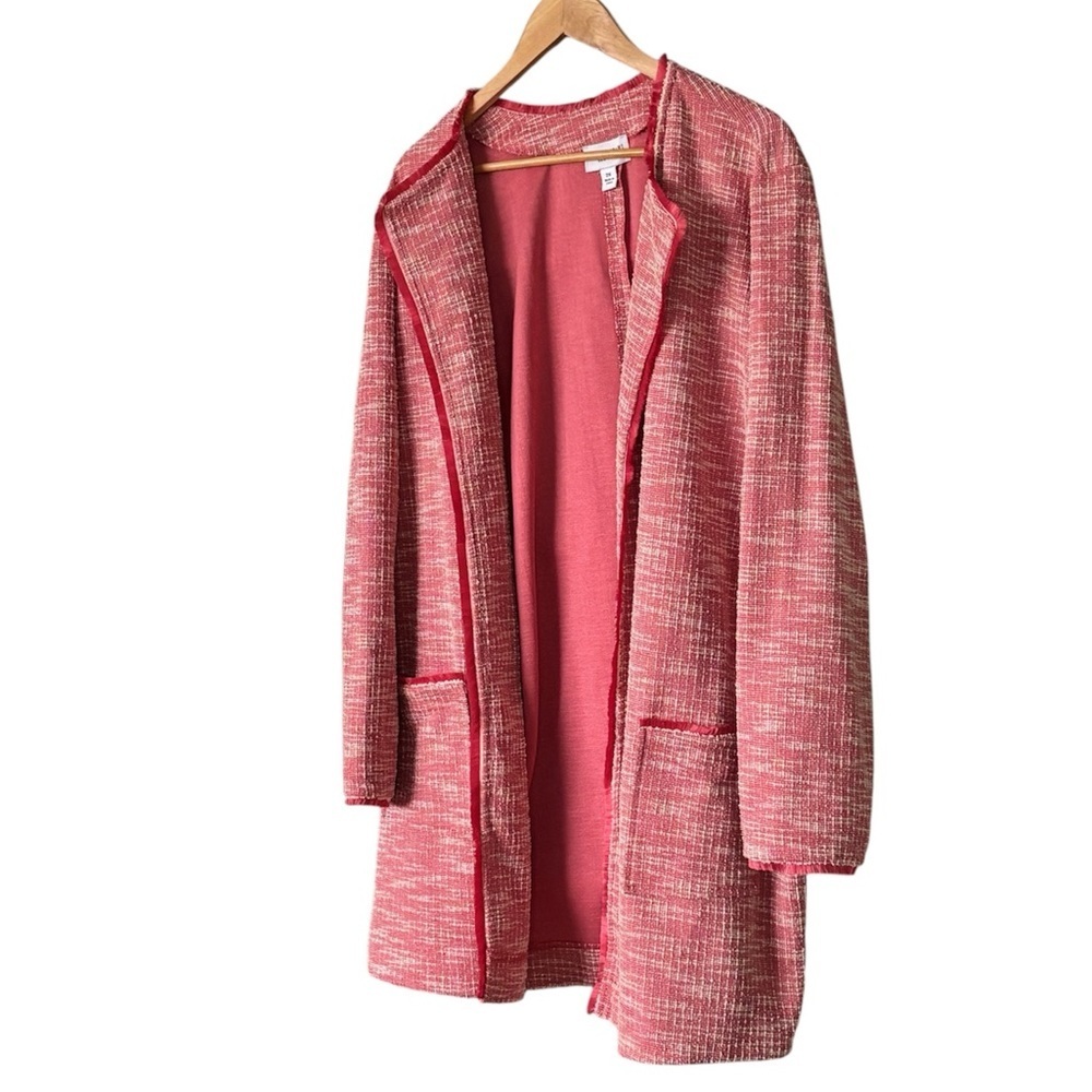 Isaac Mizrahi Pink Boucle Open Front Cardigan Blazer Jacket Sz 2X - Picture 4 of 10